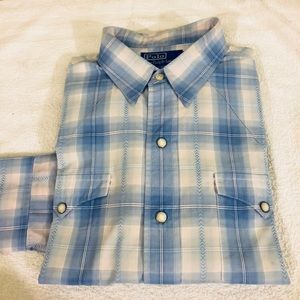 Polo by Ralph Lauren Shirts - Polo Ralph Lauren Blue Plaid Pearl Button Shirt L Polo by Ralph Lauren Shirts - Polo Ralph Lauren Blue Plaid Pearl Button Shirt L